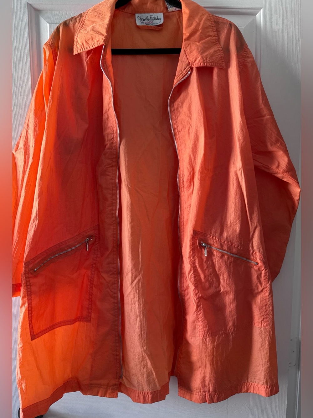 Diane Von Furstenberg Vintage L Orange Lightweight Windbreaker Coat Nylon 90s